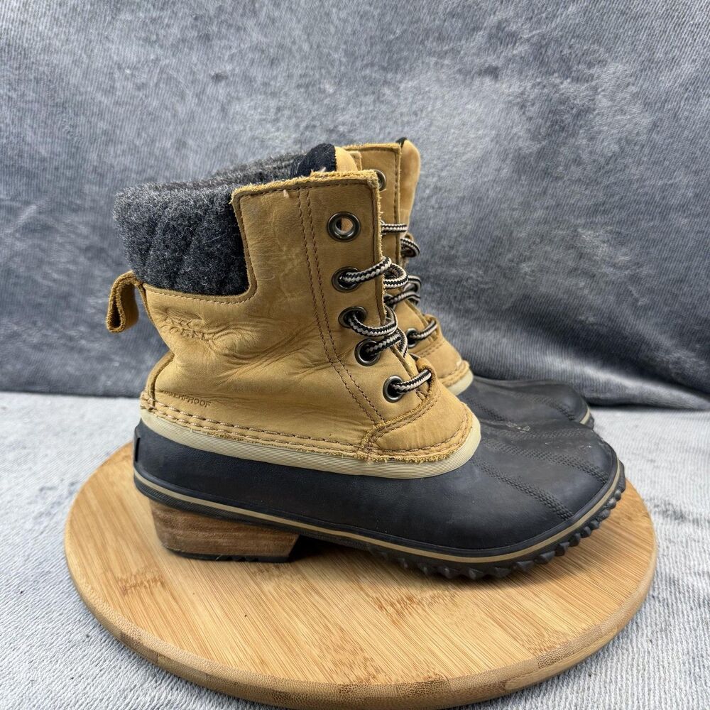 Sorel Boots Womens Size 7.5 Brown Leather Waterproof Ankle Snow NL2348-286